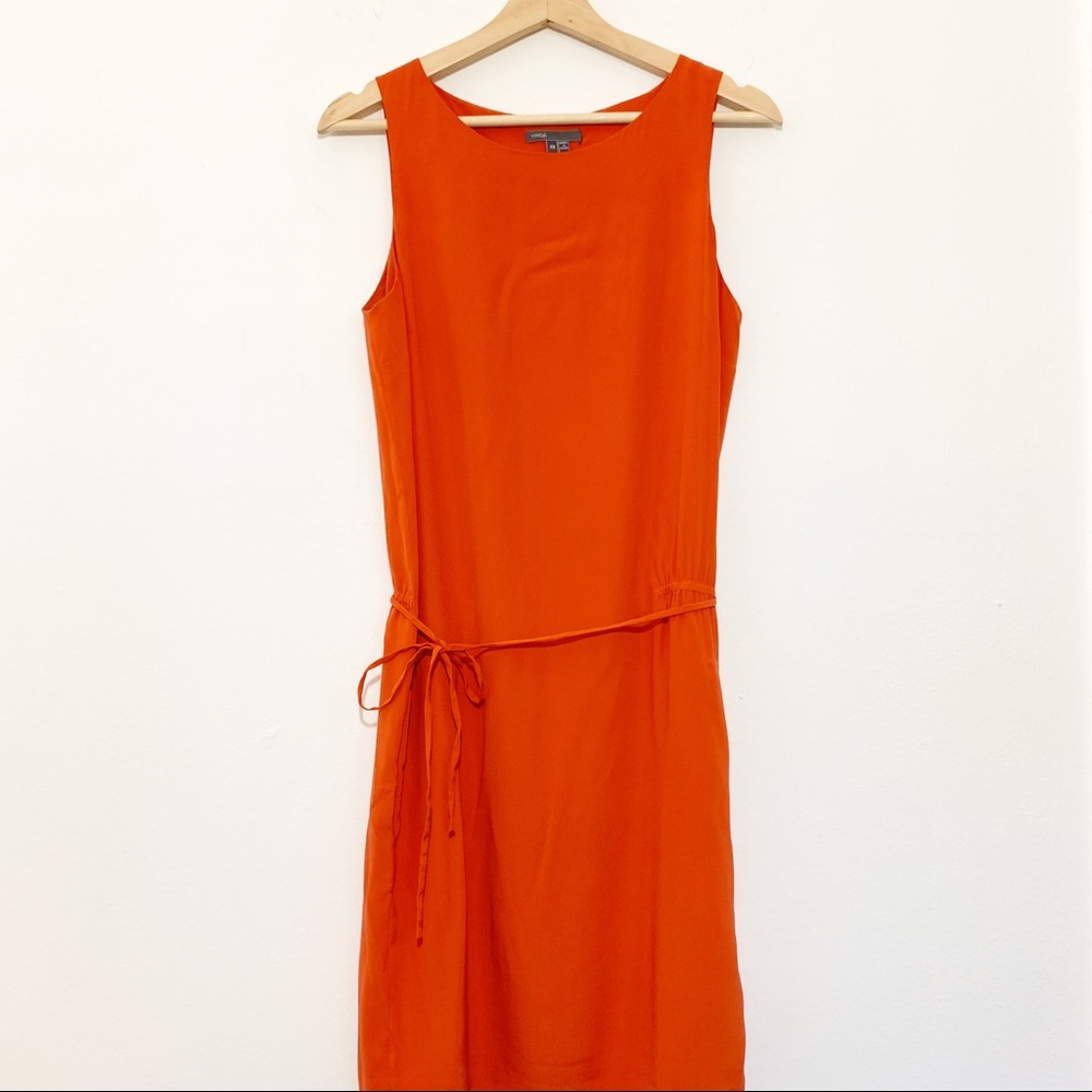 Vince Burnt Orange Tie-side Shift Dress 100% Silk